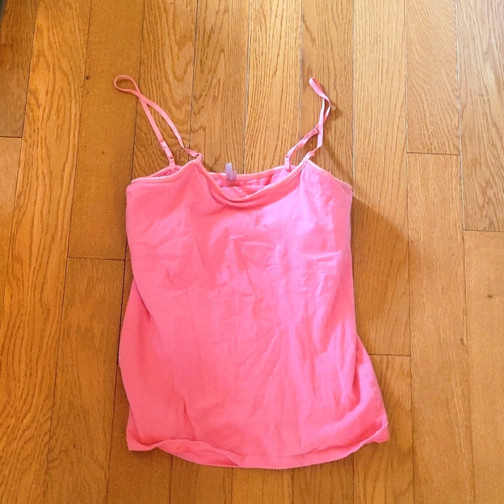 Maxi pink tank Top with built in bra. Spaghetti straps.